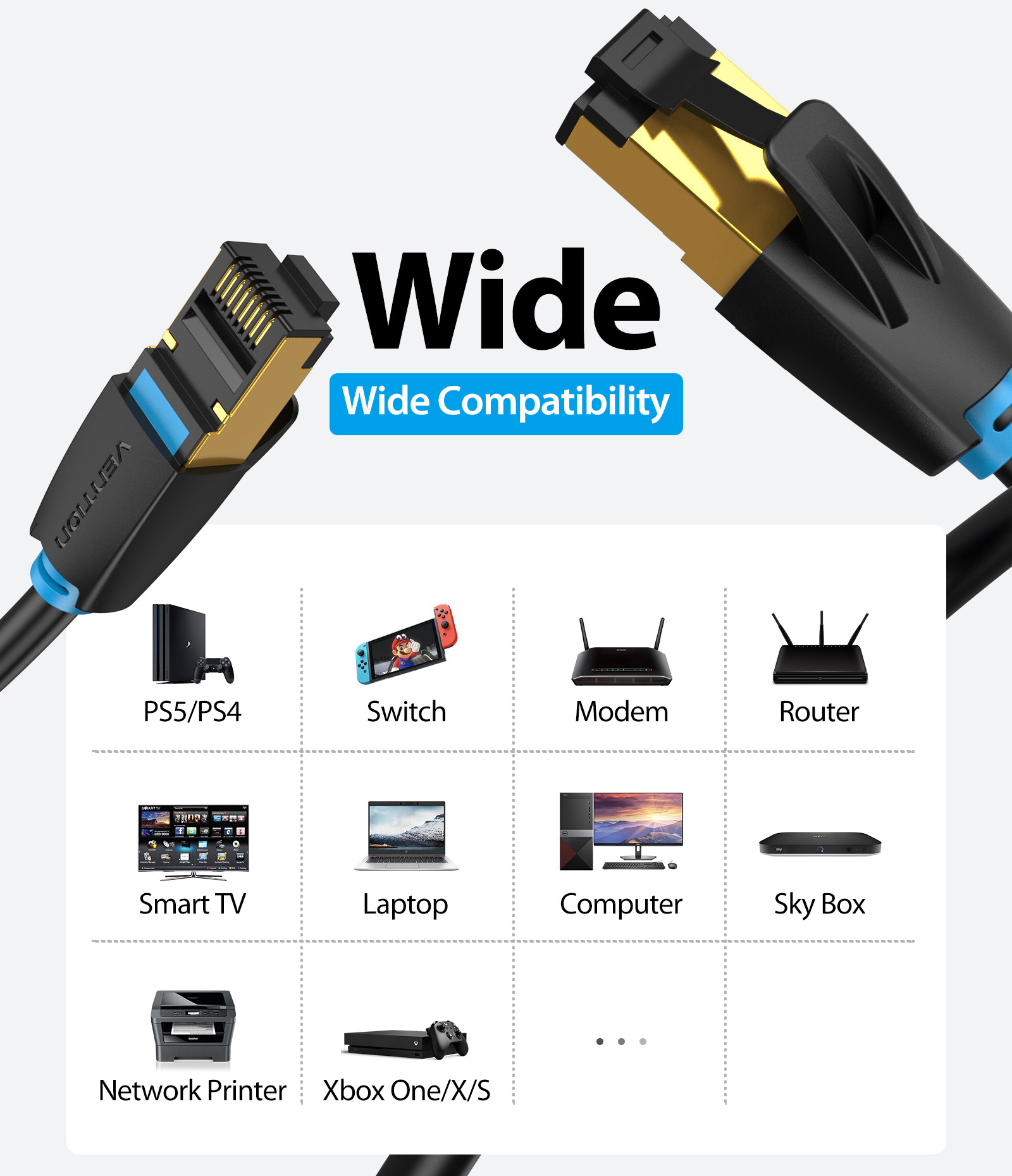 Cable Ethernet Vention Cat 8 Gigabit Reforzado Conector Rj45 2m
