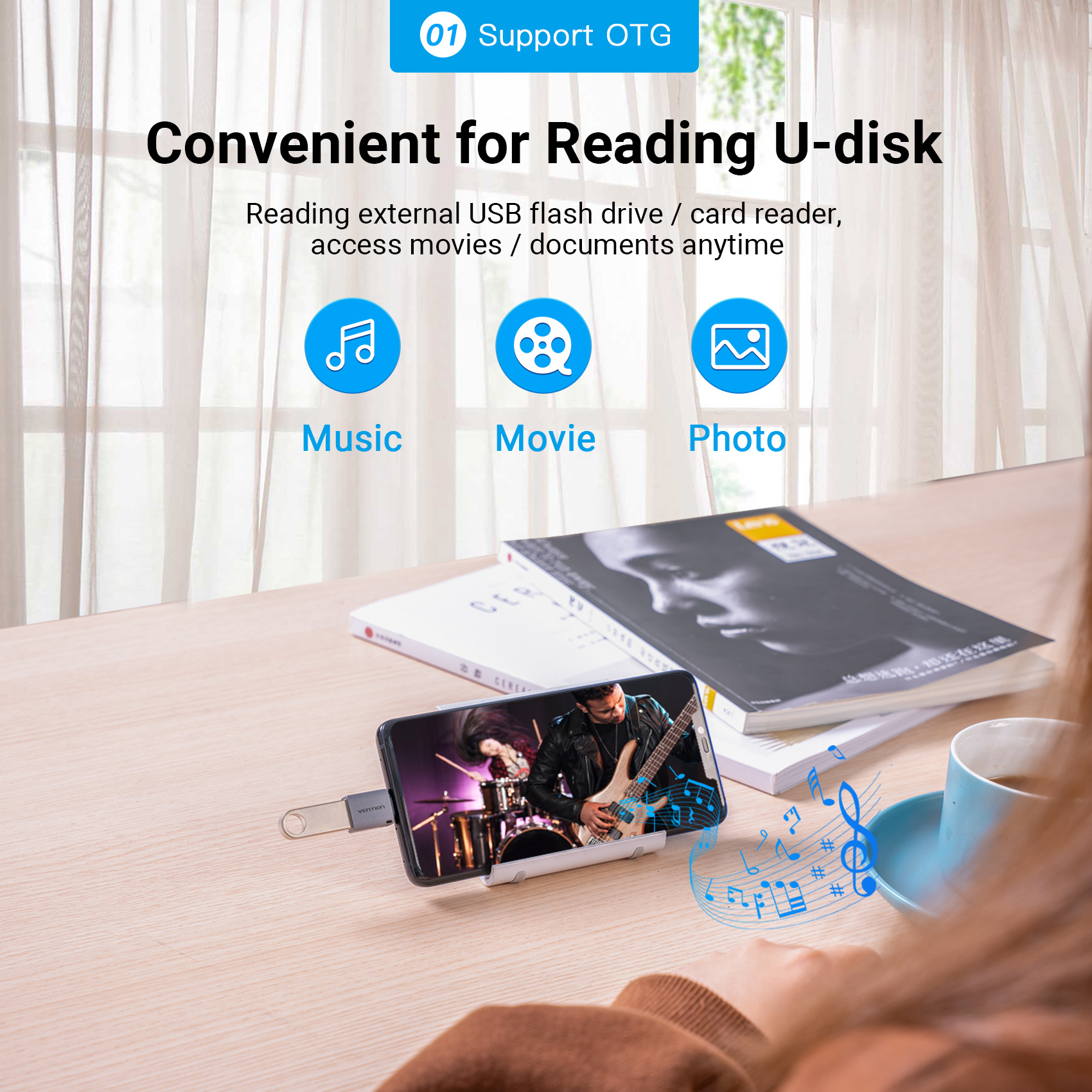 Adaptador Tipo C A Usb 3.0 Vention Convertidor Macho a Hembra OTG