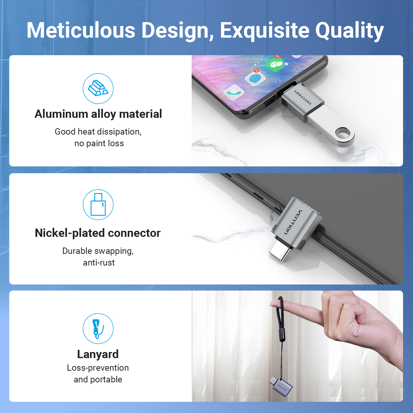 Adaptador Tipo C A Usb 3.0 Vention Convertidor Macho a Hembra OTG