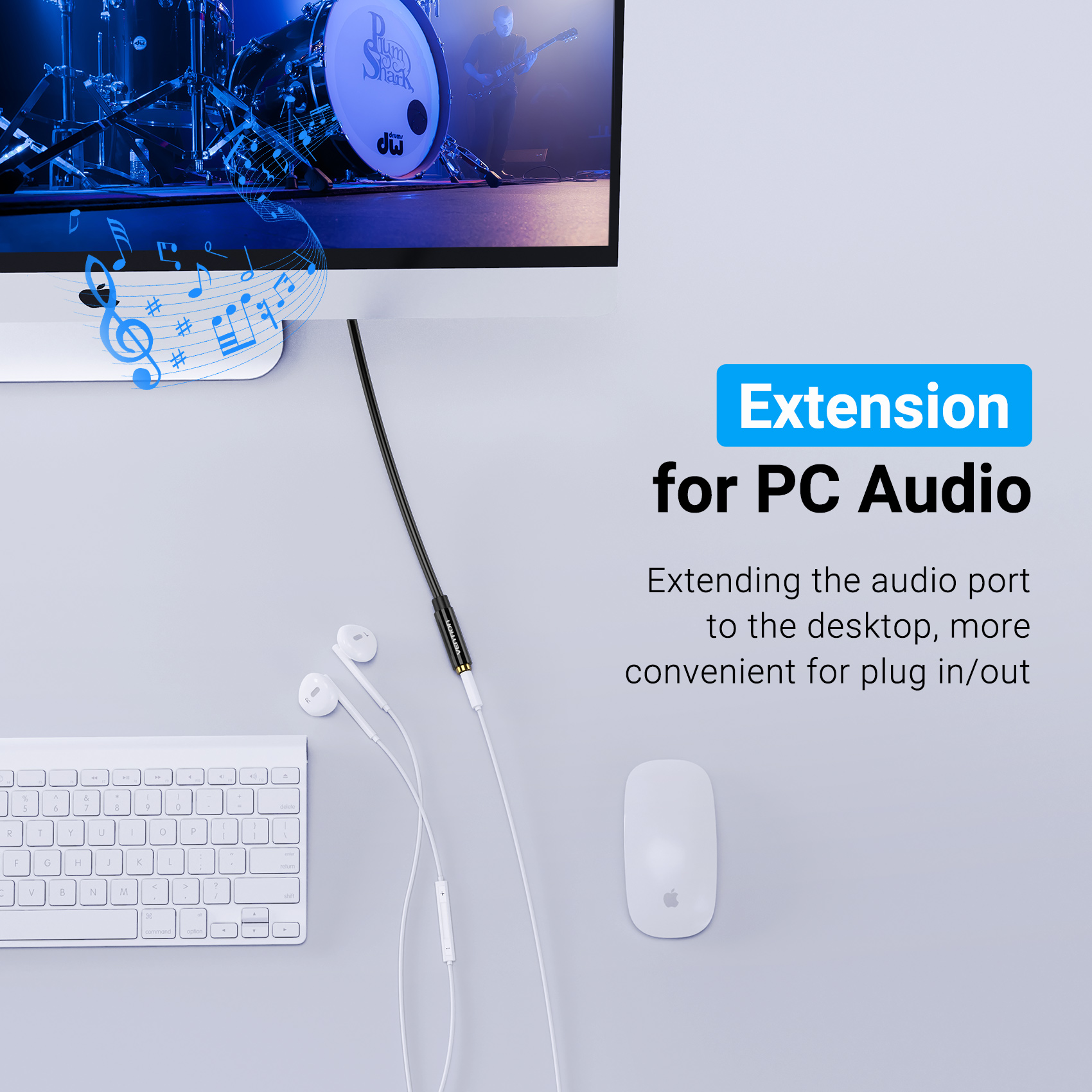Cable de Audio Extension Vention Auxiliar 3.5mm Macho a Hembra PVC 1m