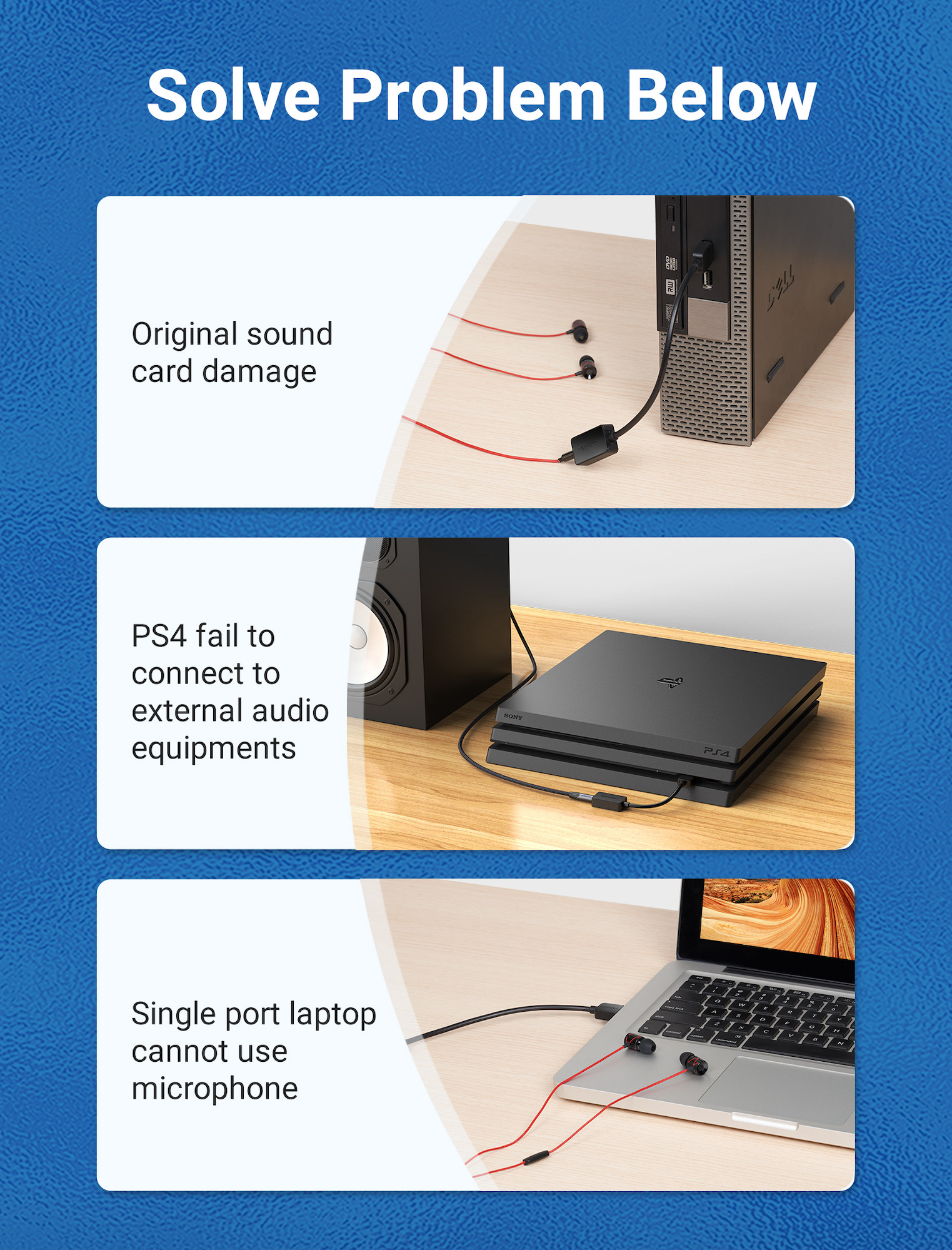 Tarjeta de Audio Vention para Audífonos Salida Auxiliar 3.5mm 15cm