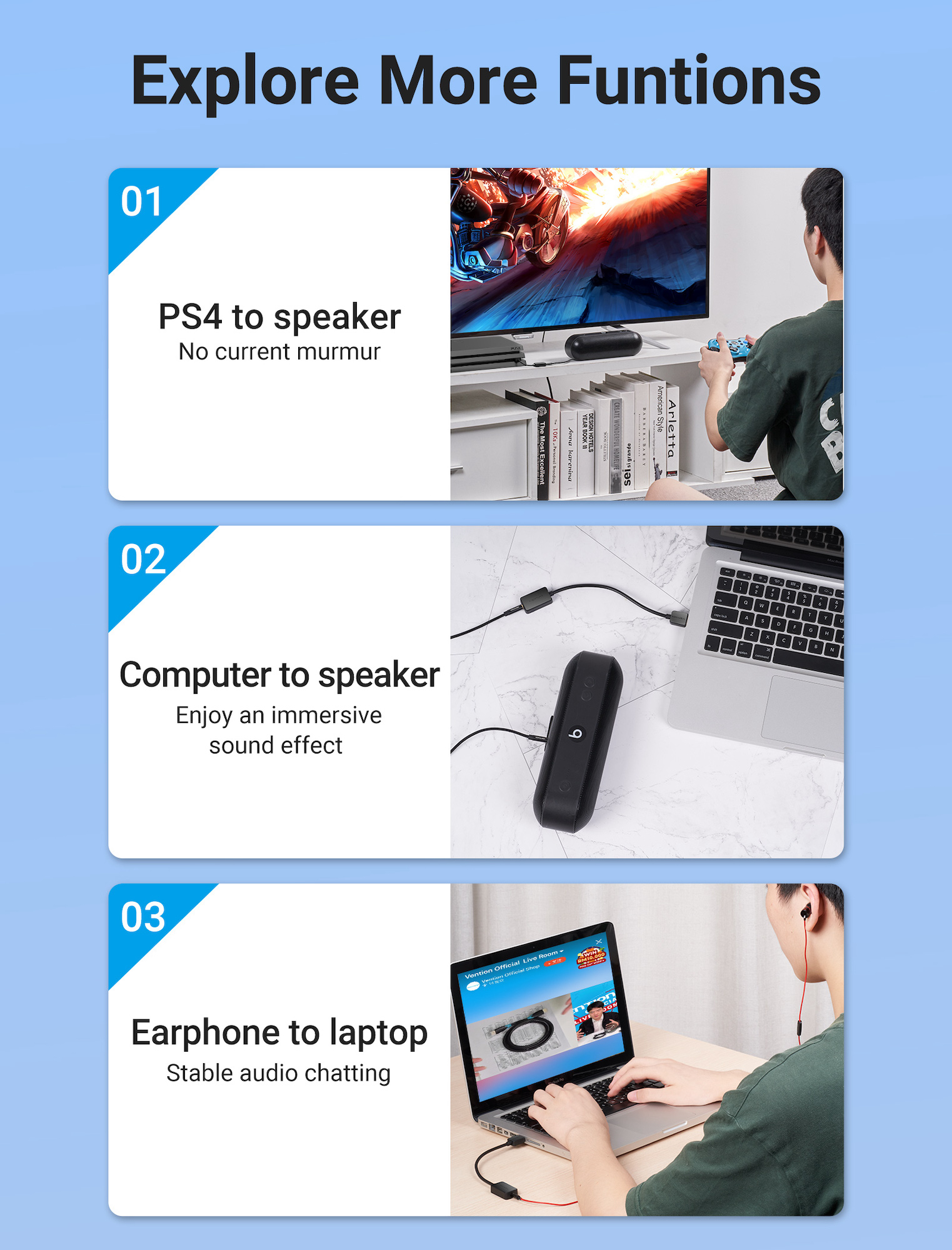 Tarjeta de Audio Vention para Audífonos Salida Auxiliar 3.5mm 15cm