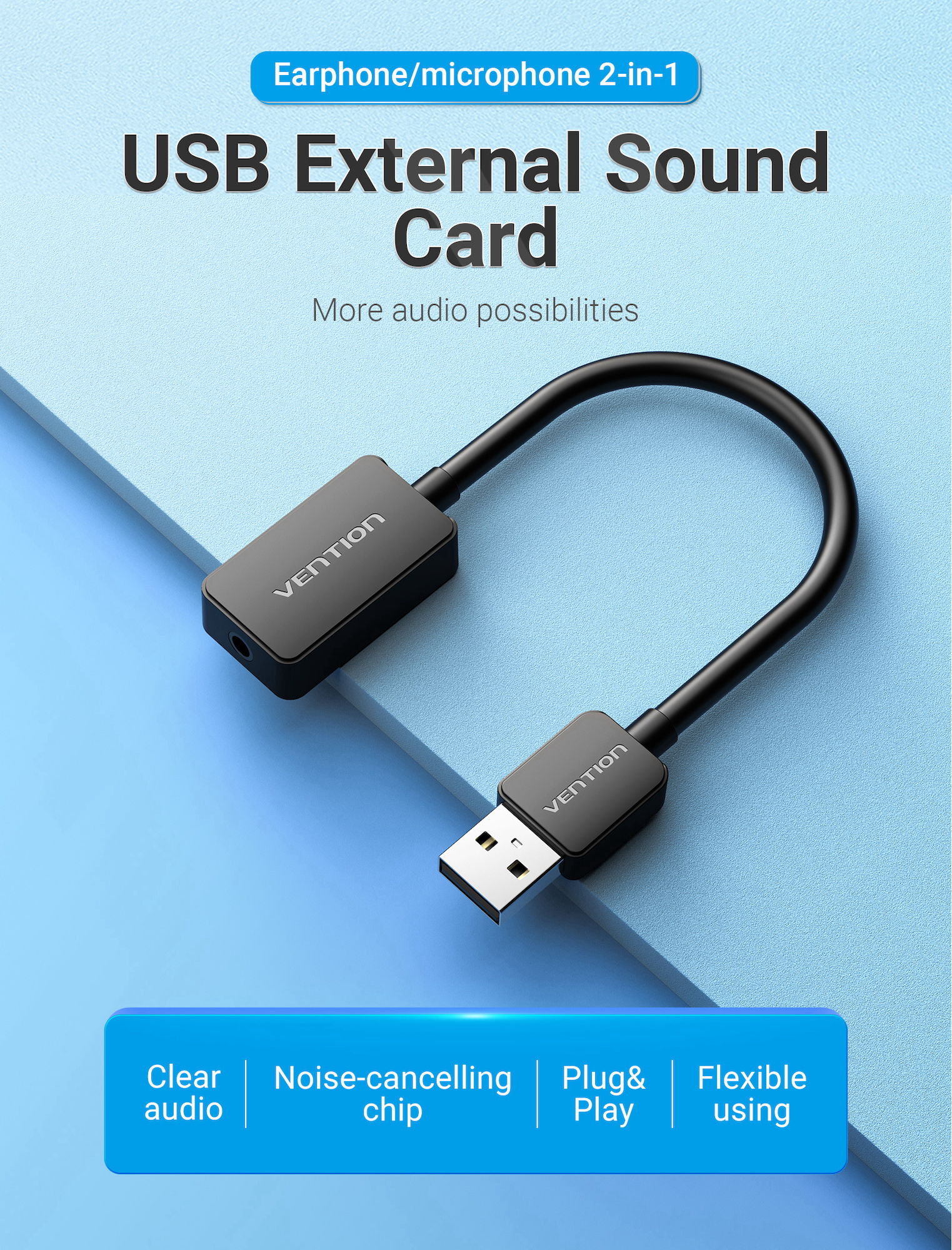 Tarjeta de Audio Vention para Audífonos Salida Auxiliar 3.5mm 15cm