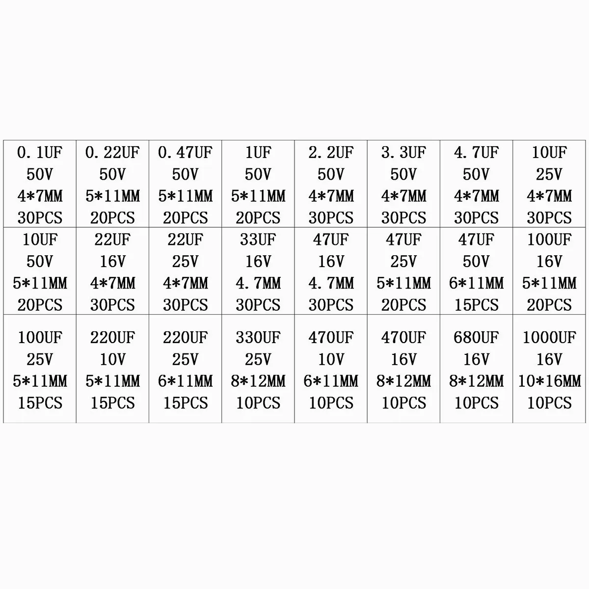 Kit Capacitor Electrolitico De 24 Valores 0.1uf-1000uf  500pcs