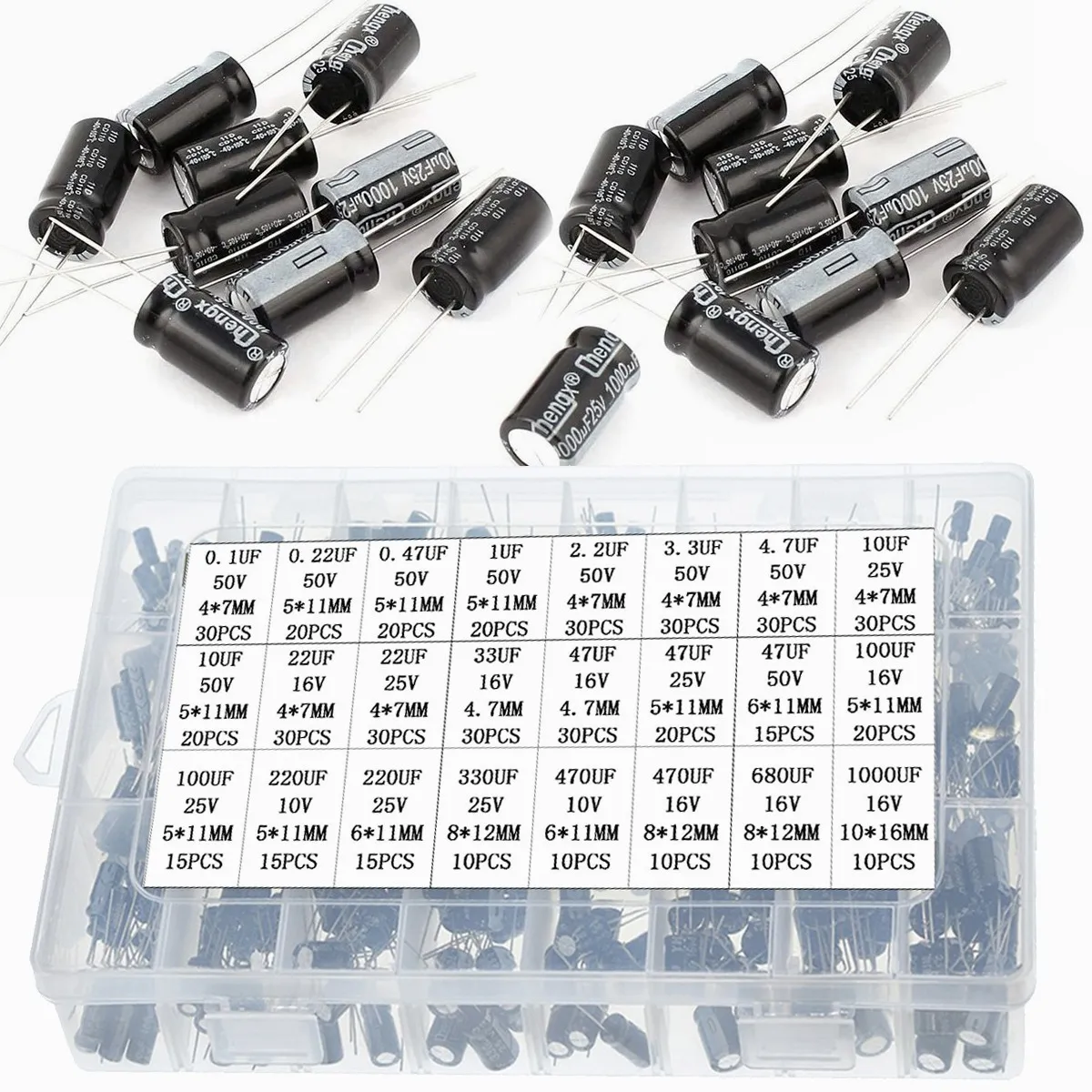 Kit Capacitor Electrolitico De 24 Valores 0.1uf-1000uf  500pcs