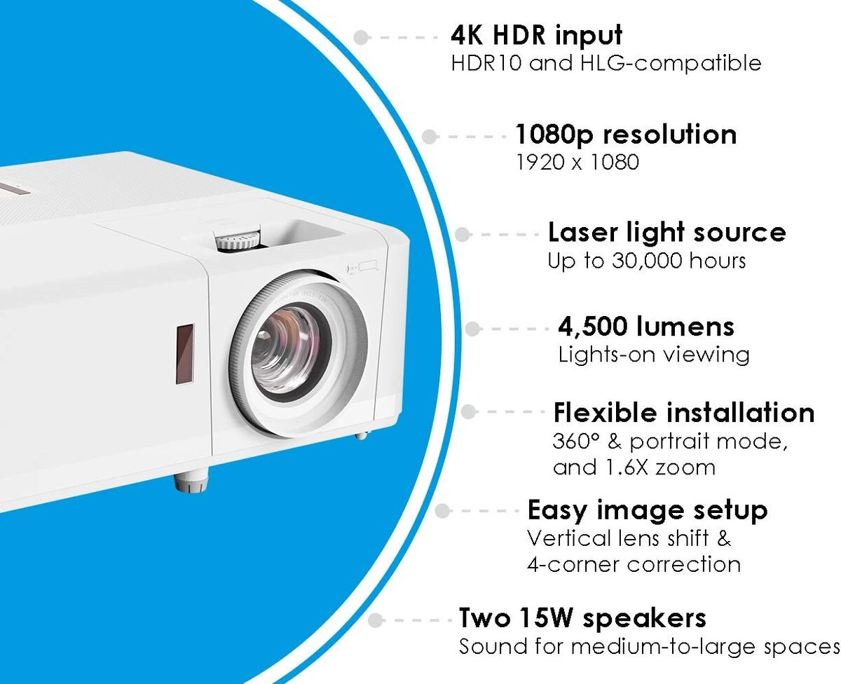 Optoma Proyector láser profesional ZH403 1080p | Fuente de luz láser  DuraCore hasta 30,000 horas | Compatible con Crestron | Entrada HDR 4K |  Alto