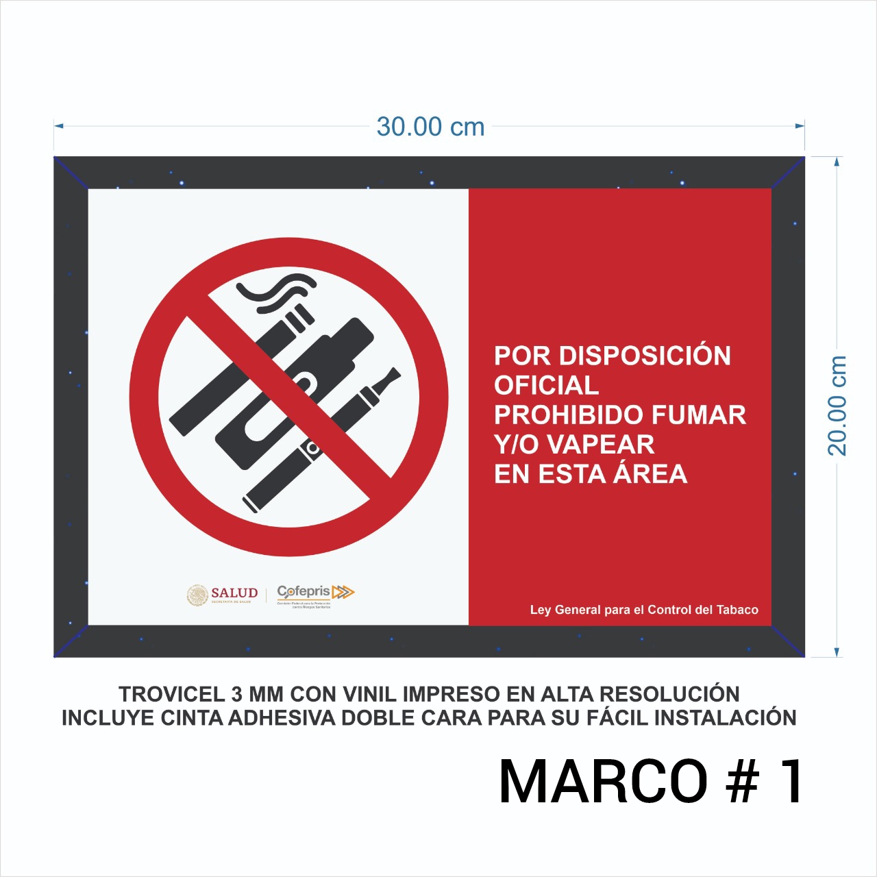 Señalamiento Prohibido Fumar Y/o Vapear con Vinil Impreso en Alta Resolucion Marca IMPRIME  Trovicel de 3mmSet 4 Pzas