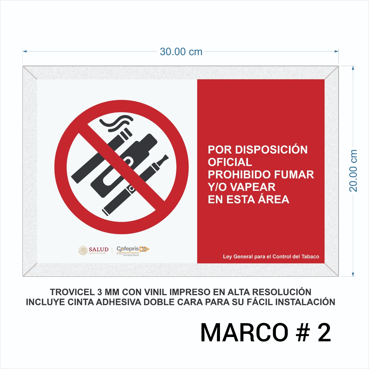 Señalamiento Prohibido Fumar Y/o Vapear con Vinil Impreso en Alta Resolucion Marca IMPRIME  Trovicel de 3mmSet 4 Pzas
