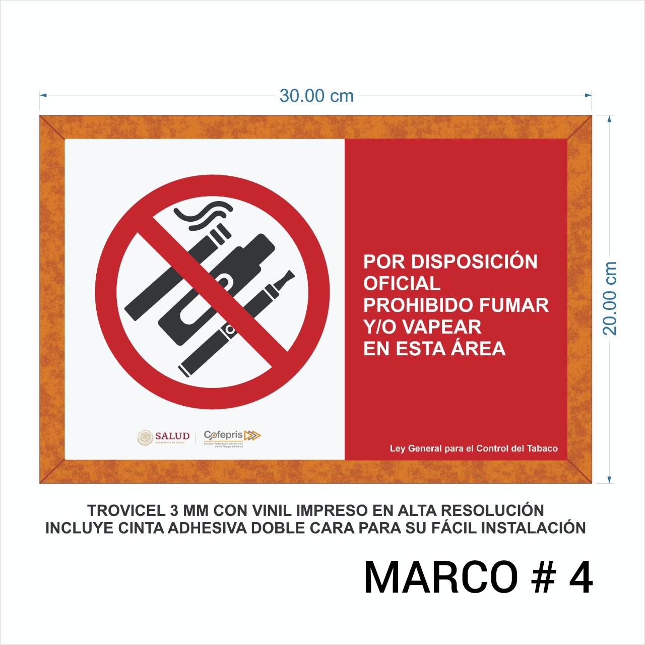 Señalamiento Prohibido Fumar Y/o Vapear con Vinil Impreso en Alta Resolucion Marca IMPRIME  Trovicel de 3mmSet 4 Pzas