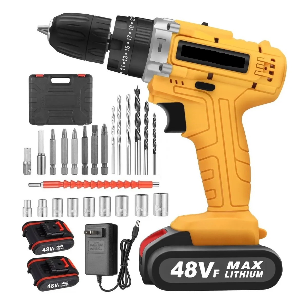 Taladro Atornillador De Impacto Inalámbrico Con 2 Baterías Amarillo c/Estuche
