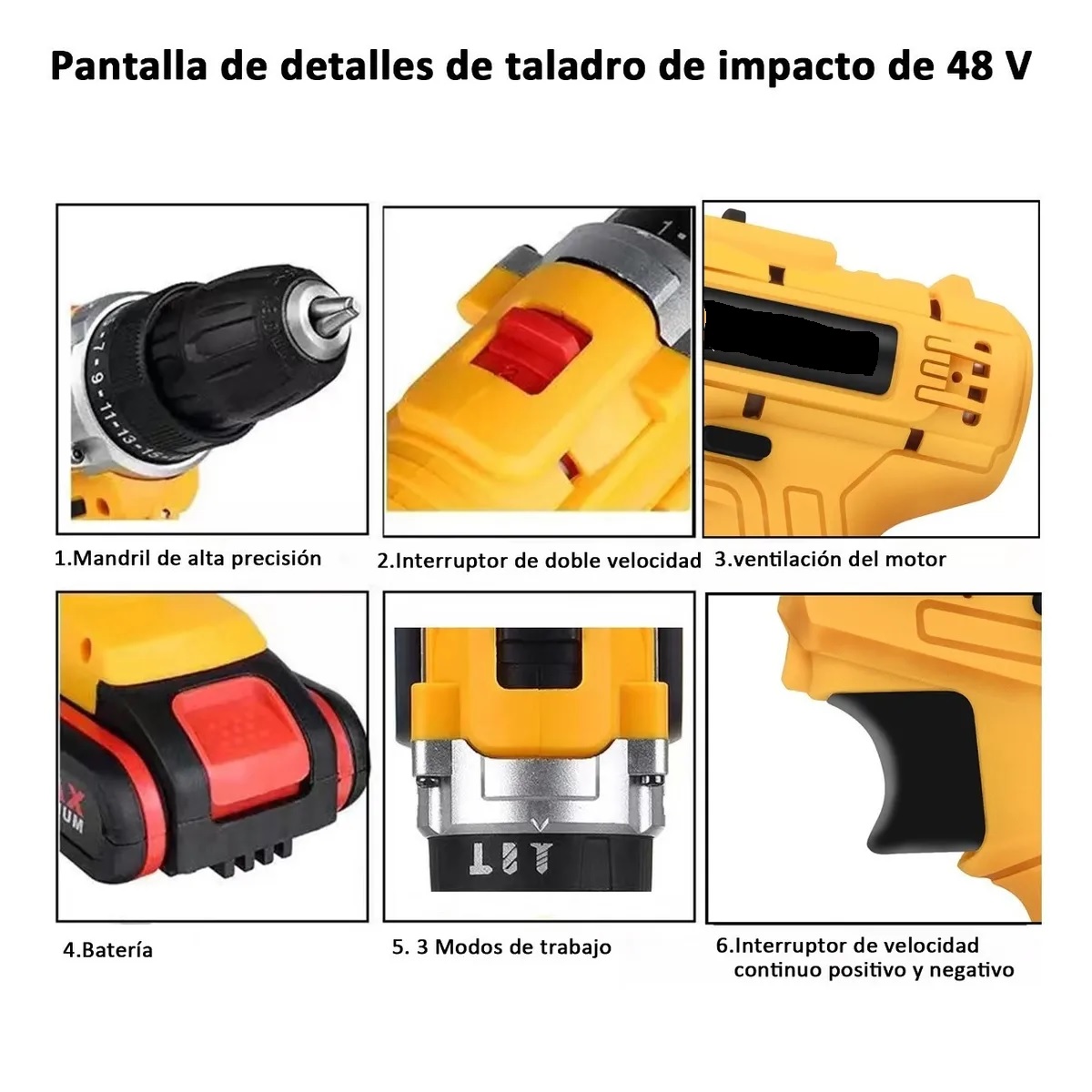 Taladro Atornillador De Impacto Inalámbrico Con 2 Baterías Amarillo c/Estuche