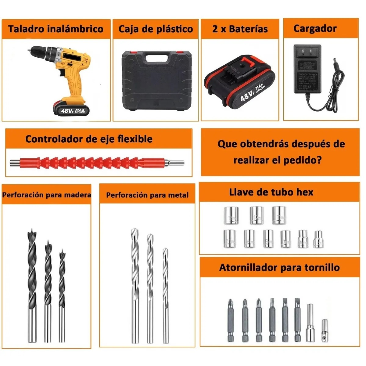 Taladro Atornillador De Impacto Inalámbrico Con 2 Baterías Amarillo c/Estuche