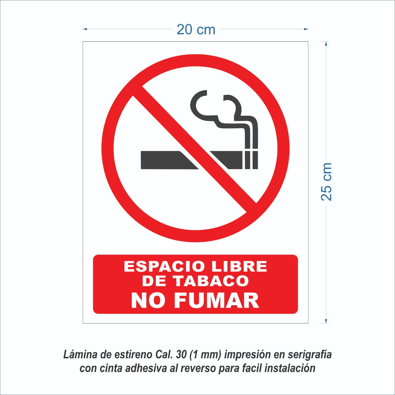 Señalamiento De No Fumar Para Comercio en Serigrafia Marca IMPRIME Set 10 Pzas 20 X 25cm