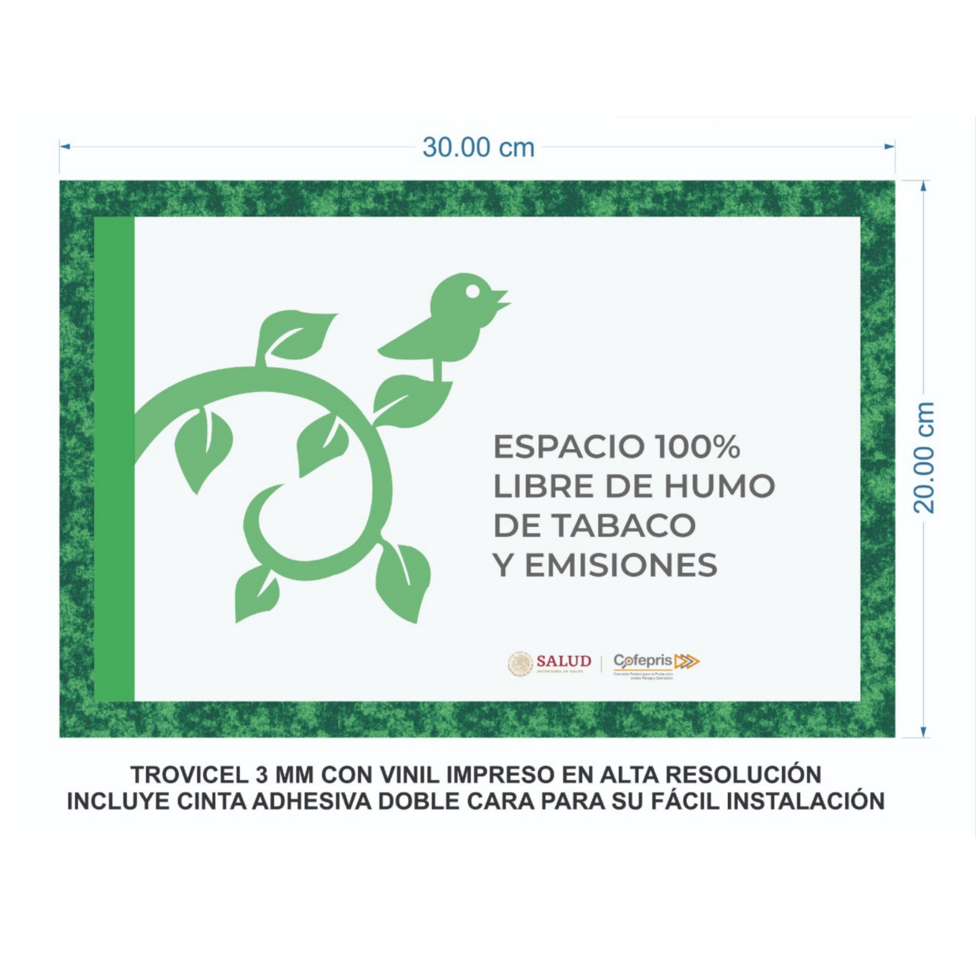 Señalamiento Espacio 100% Libre De Humo De Tabaco Y Emisiones En Trovicel Con Impresion de Alta Resolucion Marca IMPRIME 20x30cm