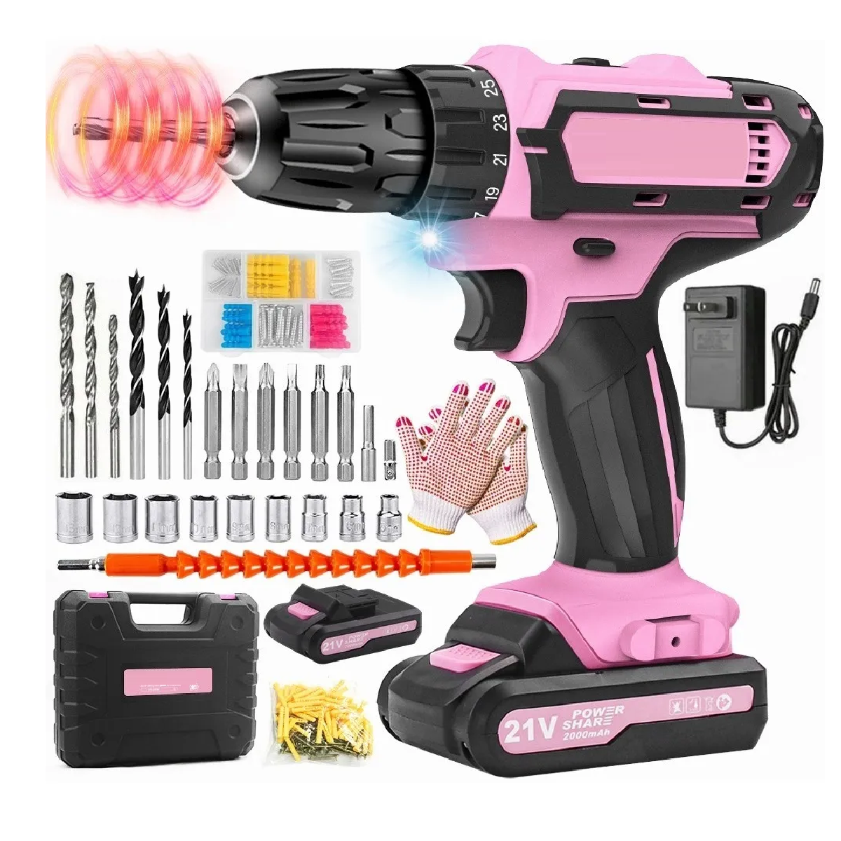 Kit Taladro Eléctrico Rosa 3e1 C/Estuche y Accesorios