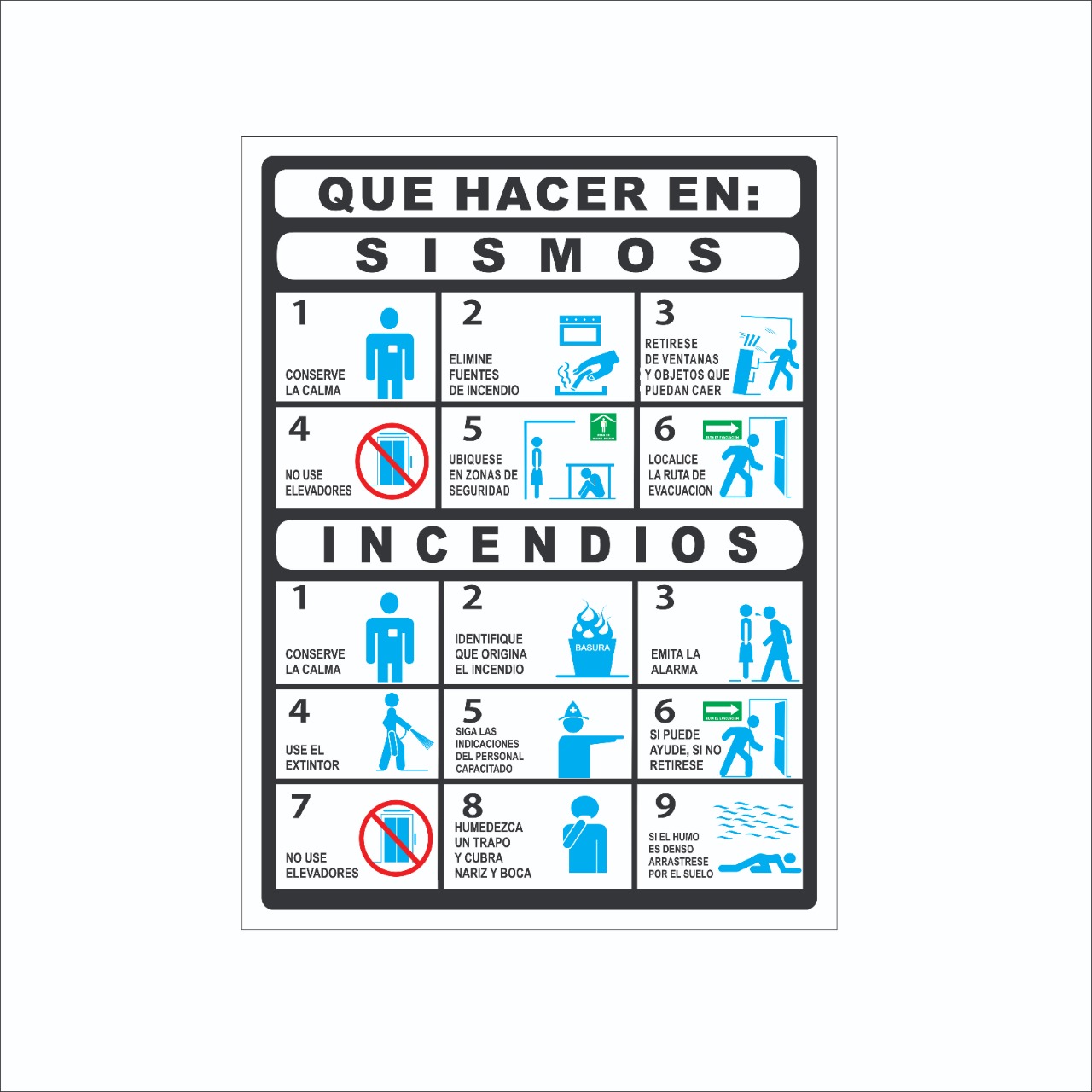 Señalamiento En Caso De Sismo E Incendio en Serigrafia Marca IMPRIME 50 Pzas 25 X 30cm
