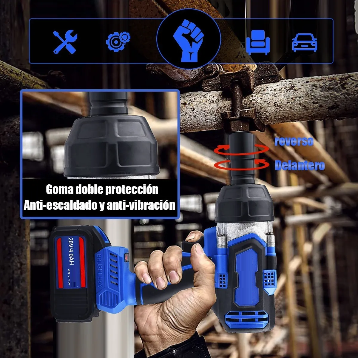 Llave De Impacto Inalámbrica 1/2 Con 2 Baterías 750 N.m