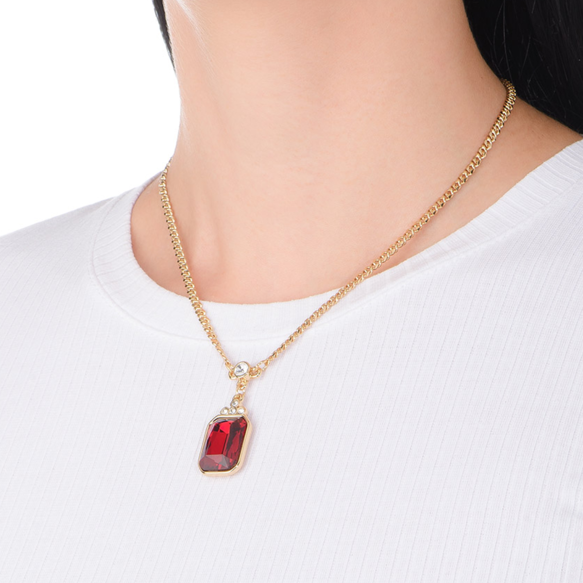 Collar Color Oro Dije Rojo Moda Mujer Joyería NICE