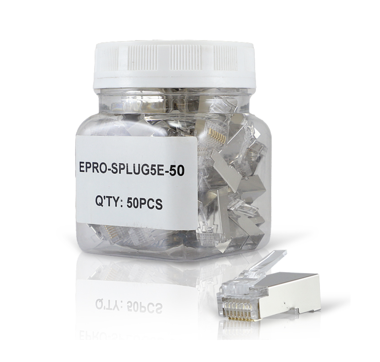 Plug Fácil Ponchado Blindado Bote de 50 Pzs para Cable UTP Cat5E EPRO-SPLUG5E-50 