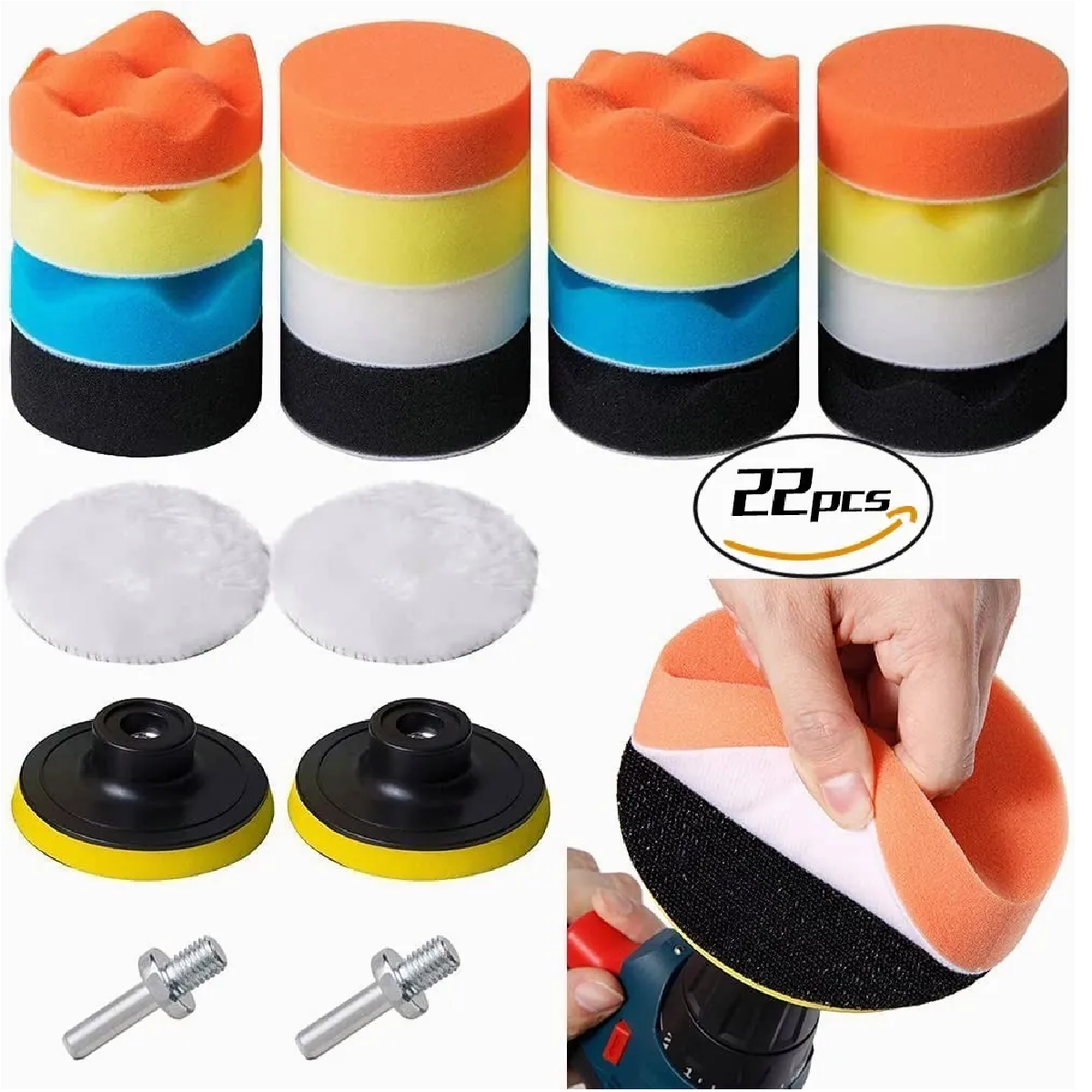 Kit Para Pulir 3 Inch Auto/borlas/ktaladro/esponjas 22Pzas