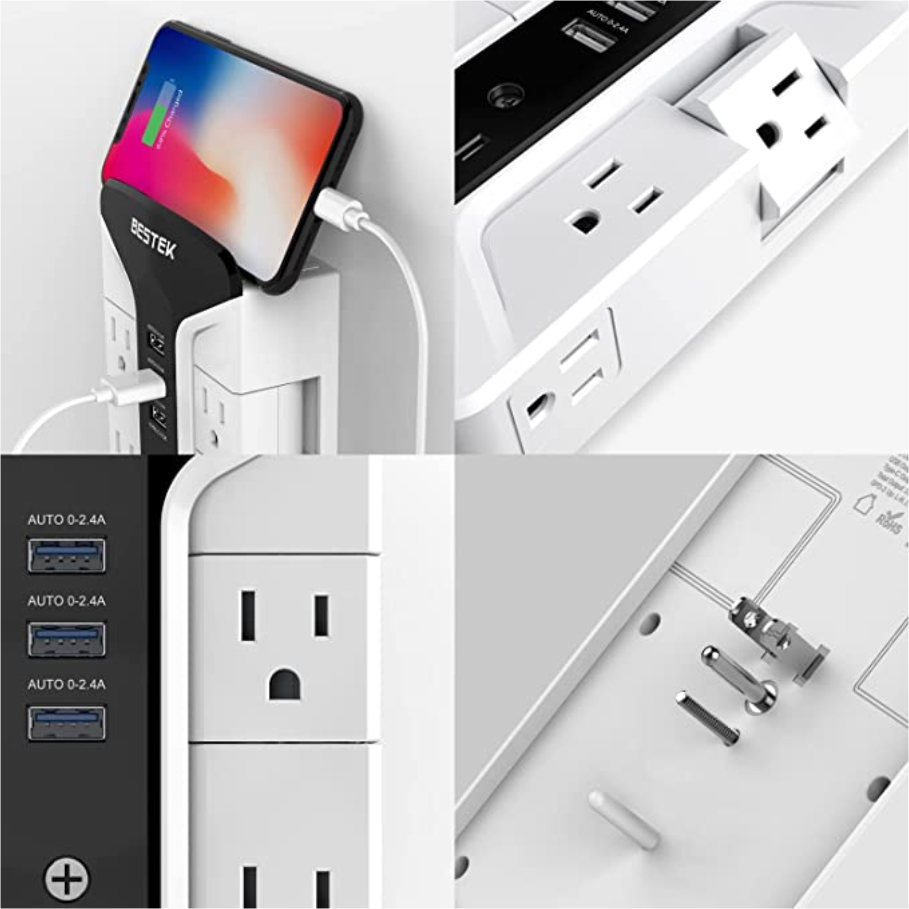 Multicontacto De Pared 7 Entradas 1875 Watts Bestek SMAC - BLANCO