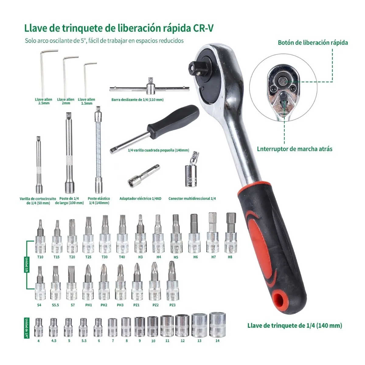Juego De Herramienta Mecanica Automotriz Dado Acerokit 46pcs