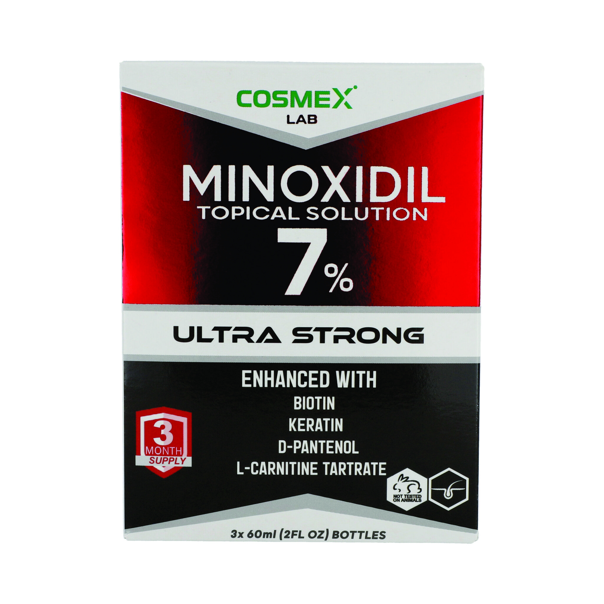 Loción MINOXIDIL AL 7% Fortificado con Biotina para Crecimiento de Cabello 3 meses.