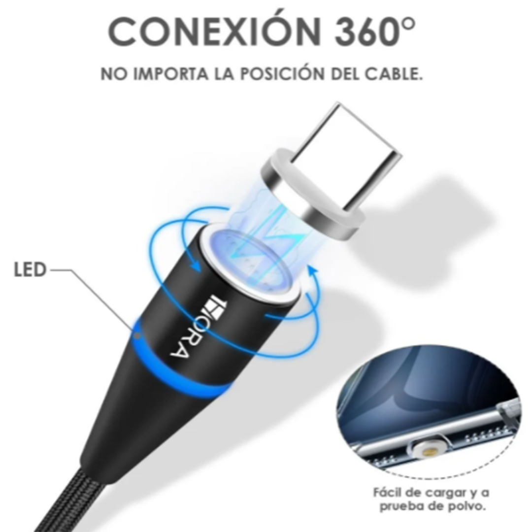 Cable Magnético Imán 3en1 Carga Rápida V8 Tipo C iPhone 1 hora