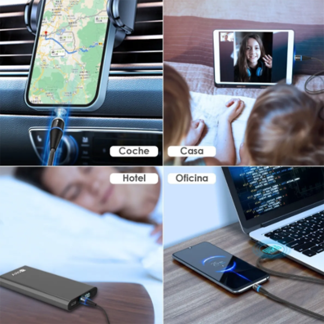 Cable Magnético Imán 3en1 Carga Rápida V8 Tipo C iPhone 1 hora
