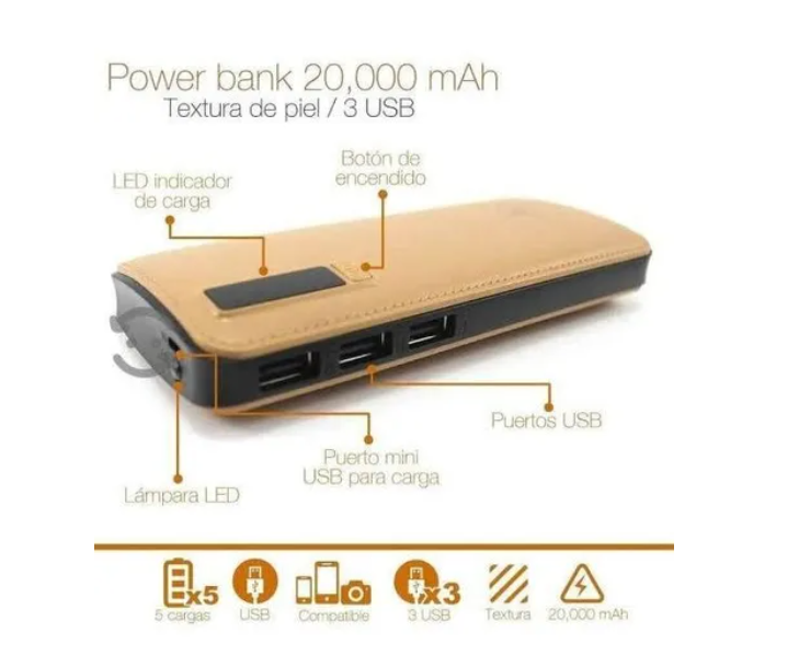 Power bank batería portátil con 3 puertos usb 20000mah, variedad de colores  / 000008 – GrupoCim