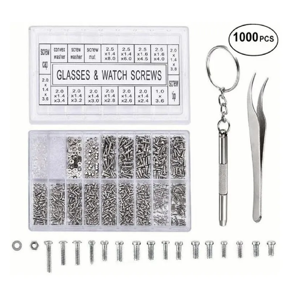 Juego De 1000 Tornillos Tuercas Reloj Gafas Gafas Reparación