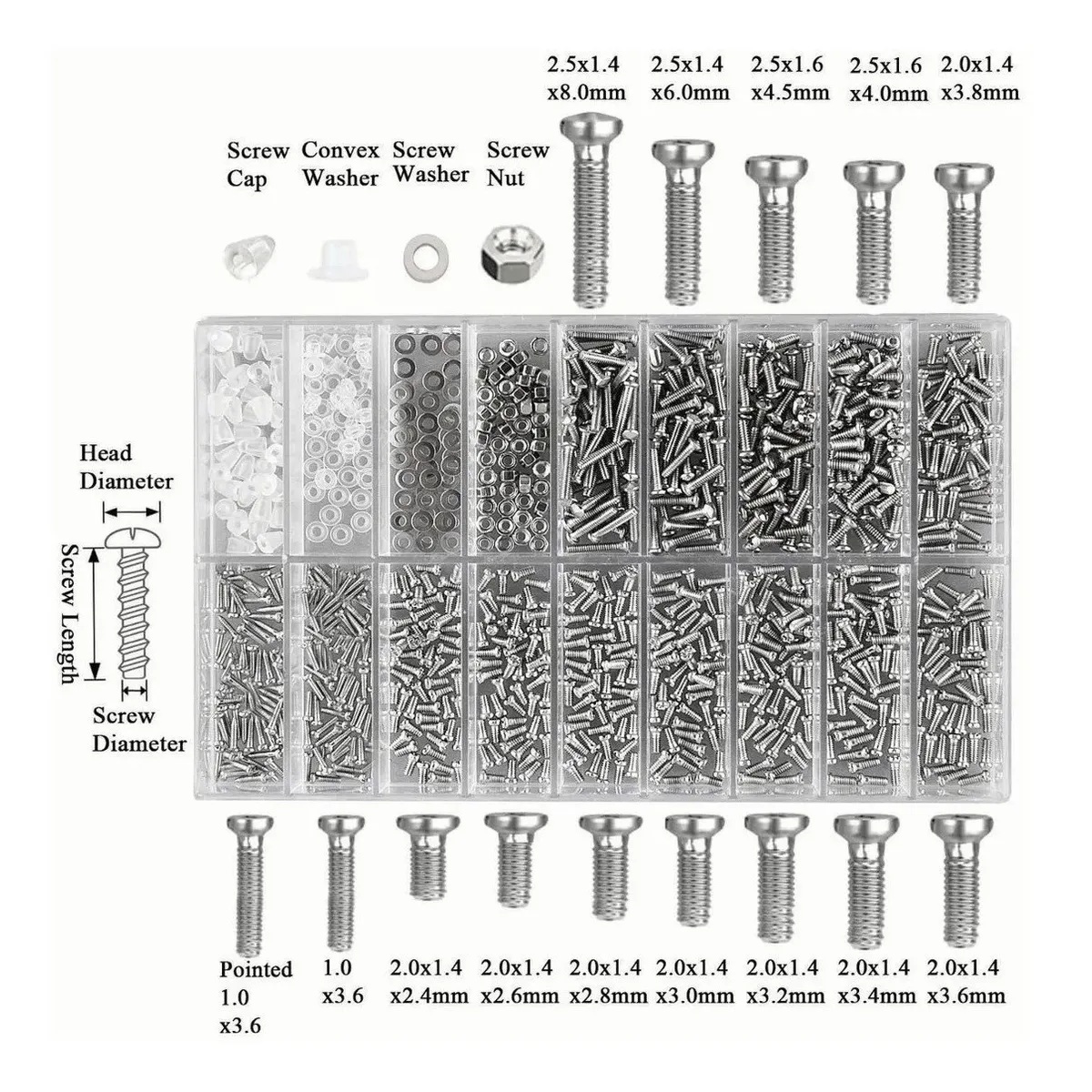 Juego De 1000 Tornillos Tuercas Reloj Gafas Gafas Reparación