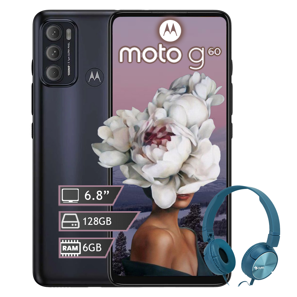 Celular Motorola Moto G60 Almacenamiento 128GB Ram 6GB Dual Sim - Negro + Diadema