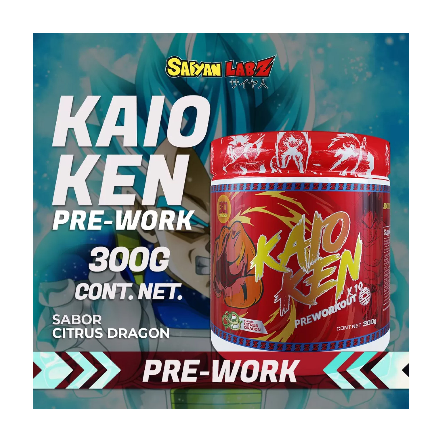 Pre-Entreno Saiyan Labz Kaioken X10 300g 30 Serv. - Citrus Dragon