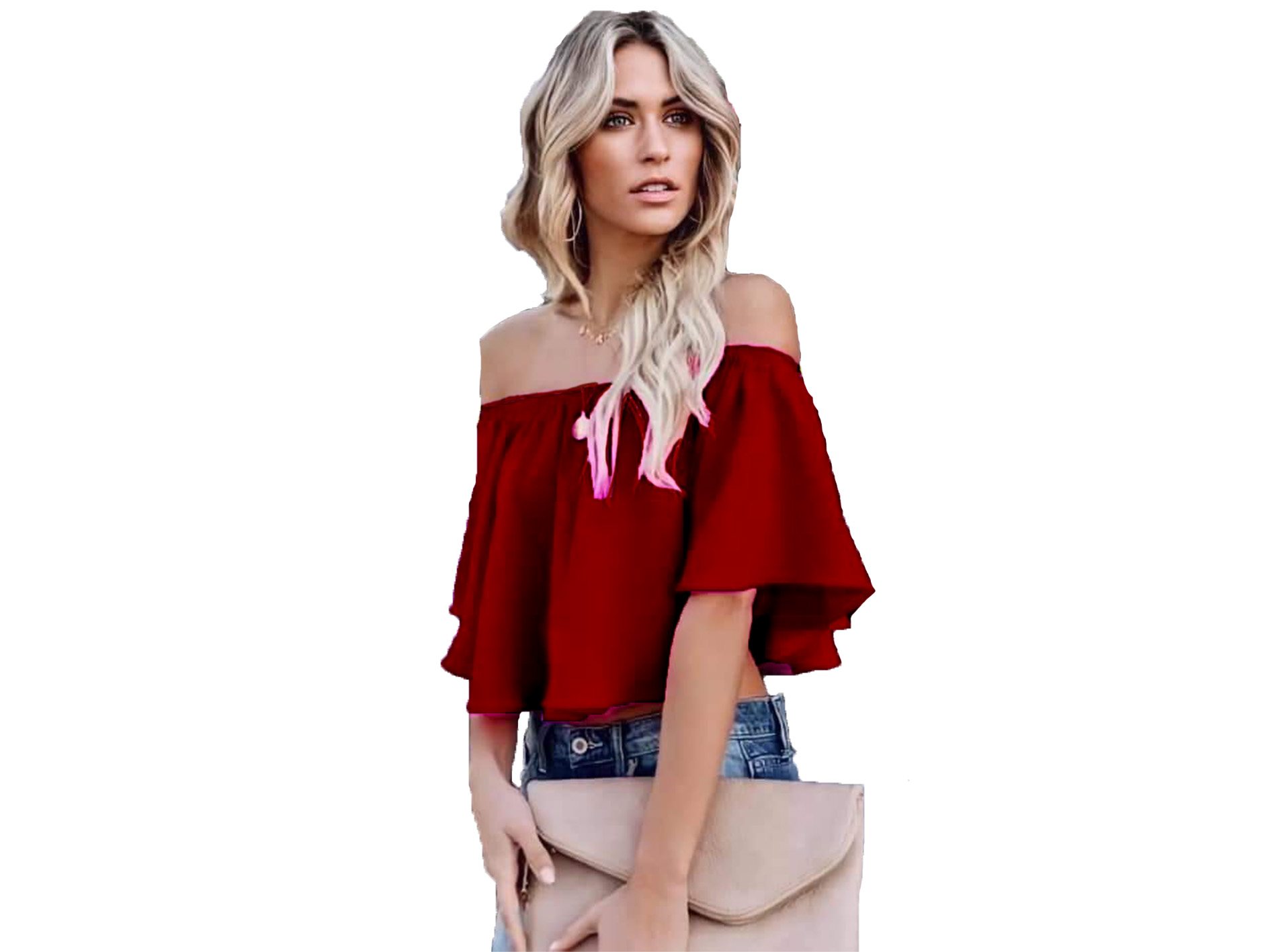 Blusa con hombros descubiertos coqueta .