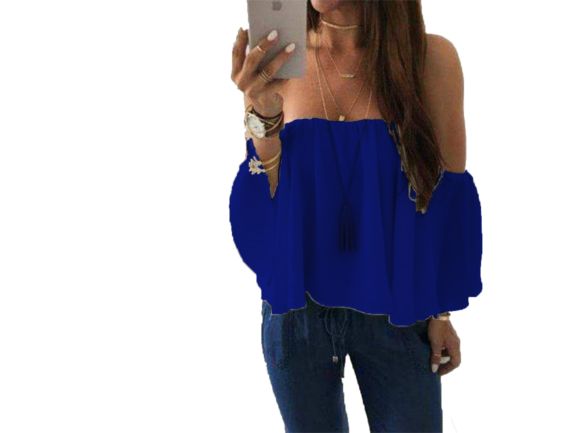Blusa con hombros descubiertos coqueta .
