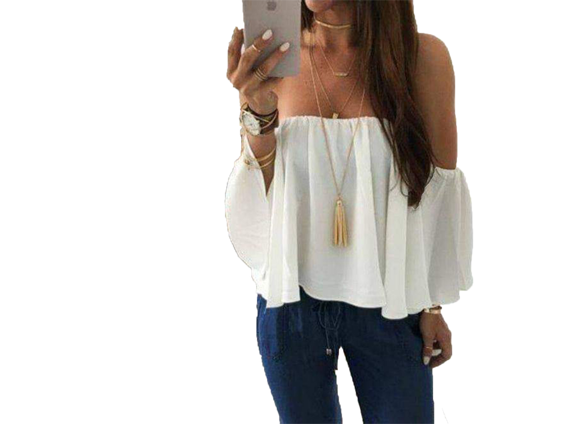 Blusa con hombros descubiertos coqueta .