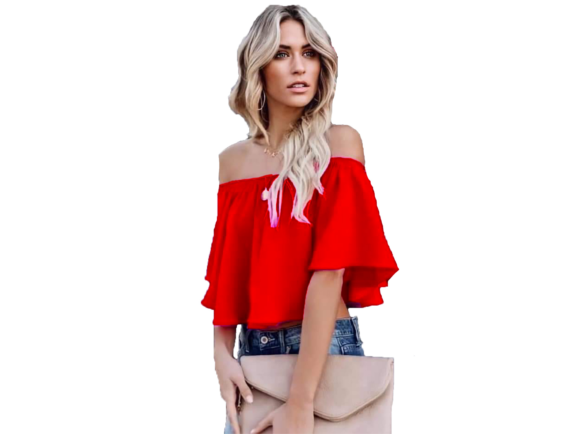 Blusa con hombros descubiertos coqueta .