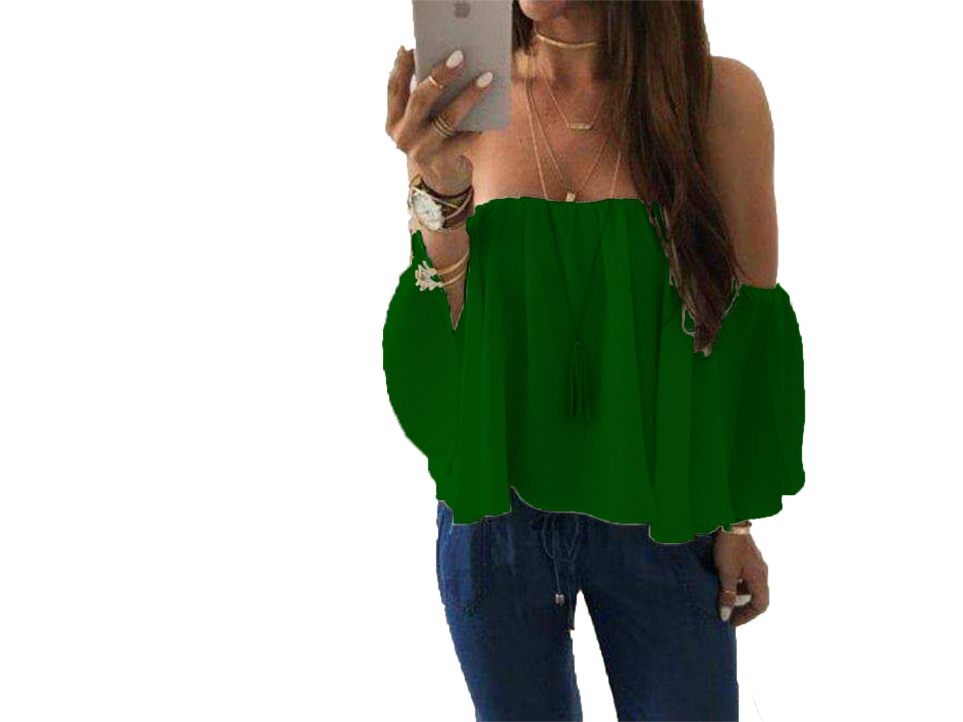 Blusa con hombros descubiertos coqueta .