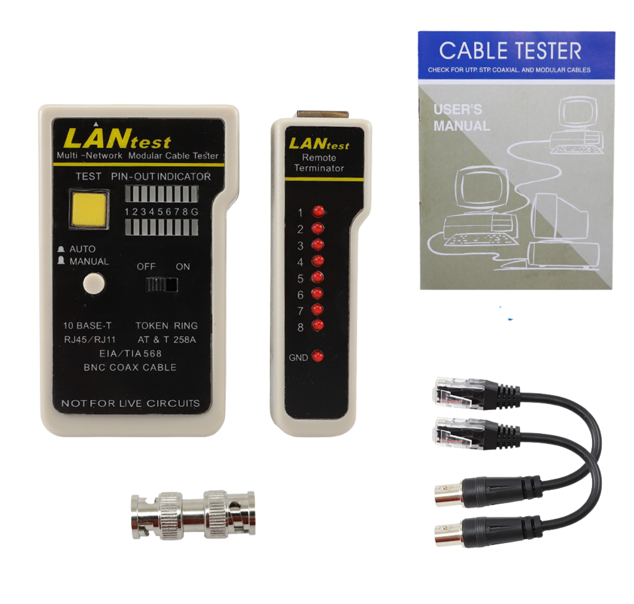 Tester para Cable de Red para ver errores en cables de RED, telefónico RJ45 y RJ11 y BNC RG59 Y RG6 ENS-TELN2