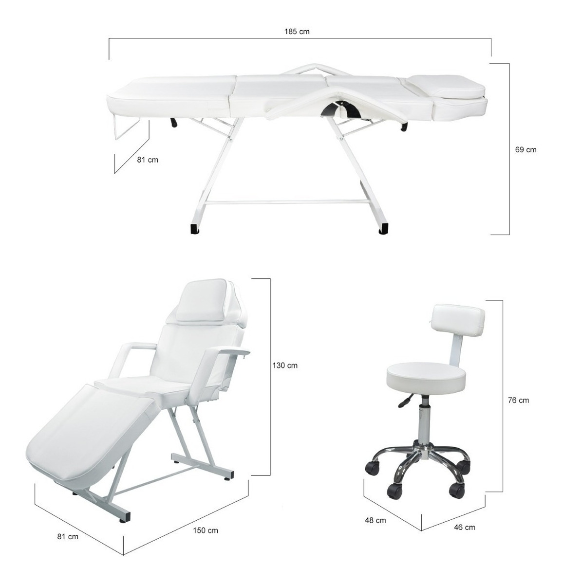 Silla Faciales Reclinable Sillon Cama Masaje Spa Profesional Blanca