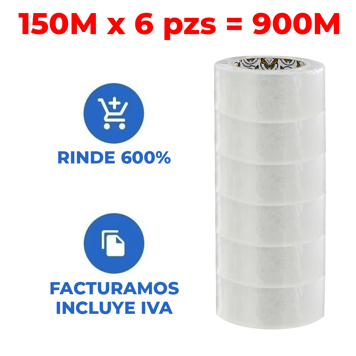 Caja 6 pzs Cinta Adhesiva Oficina Mudanzas Empaque y Embalaje 150 M Calidad Transparente Reforzada Monarca 