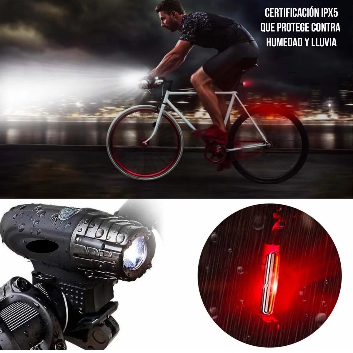 Kit Luces Bicicleta Recargable Luz Delantera Y Trasera