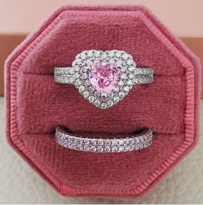 Anillo Promesa Corazón De Zirconias Rosa Amour Y Churumbela.