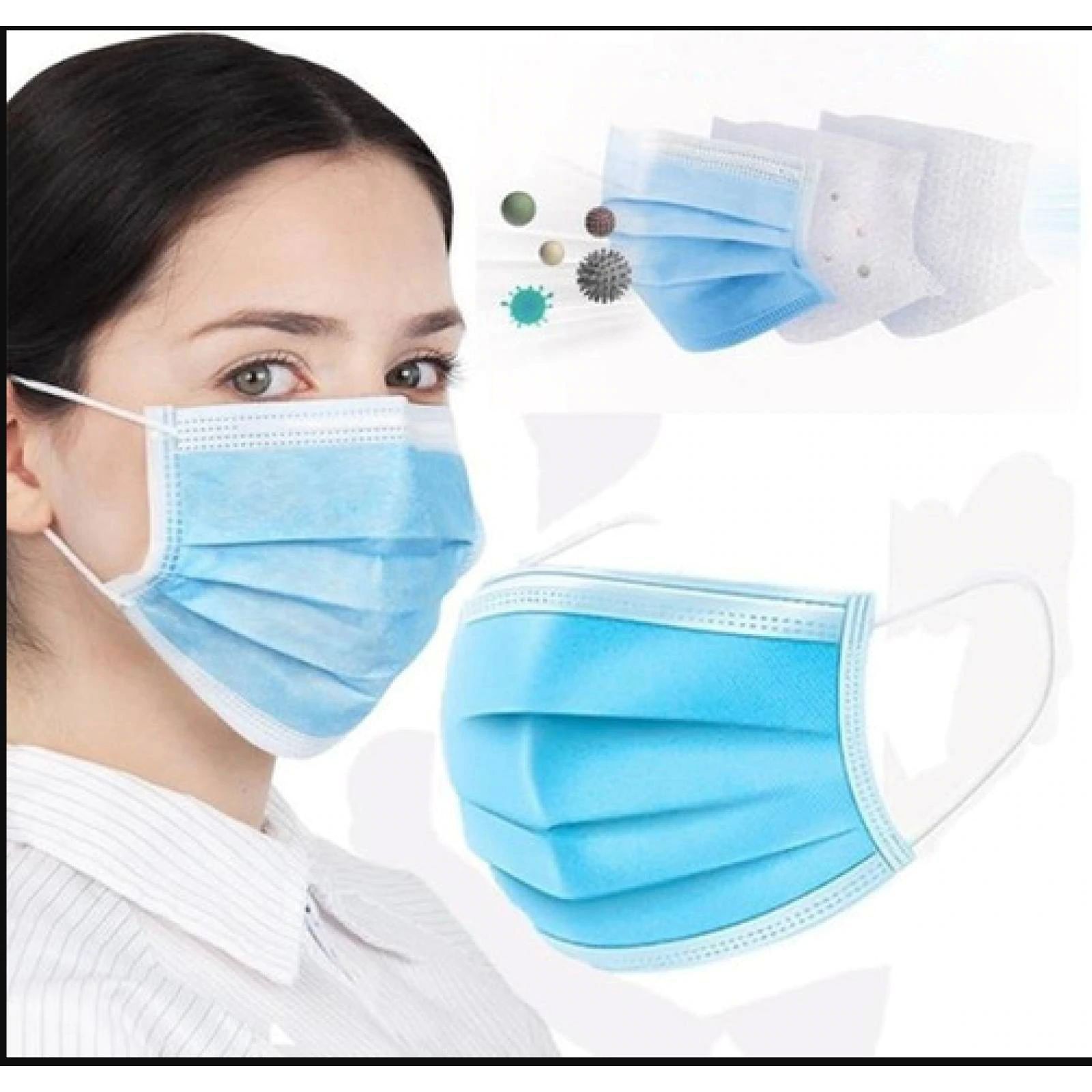 50 Cubrebocas Tricapa Quirúrgico 99% De Filtración Azul