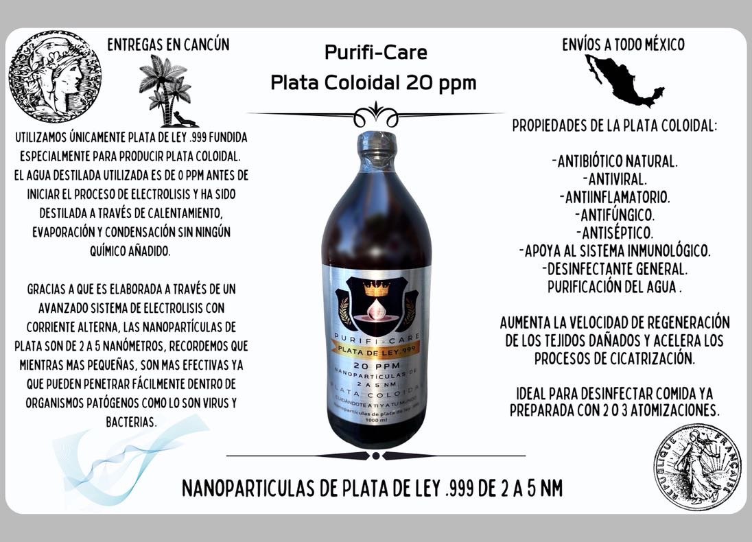 Plata Coloidal Premium Purifi-Care 20 ppm 1 Litro