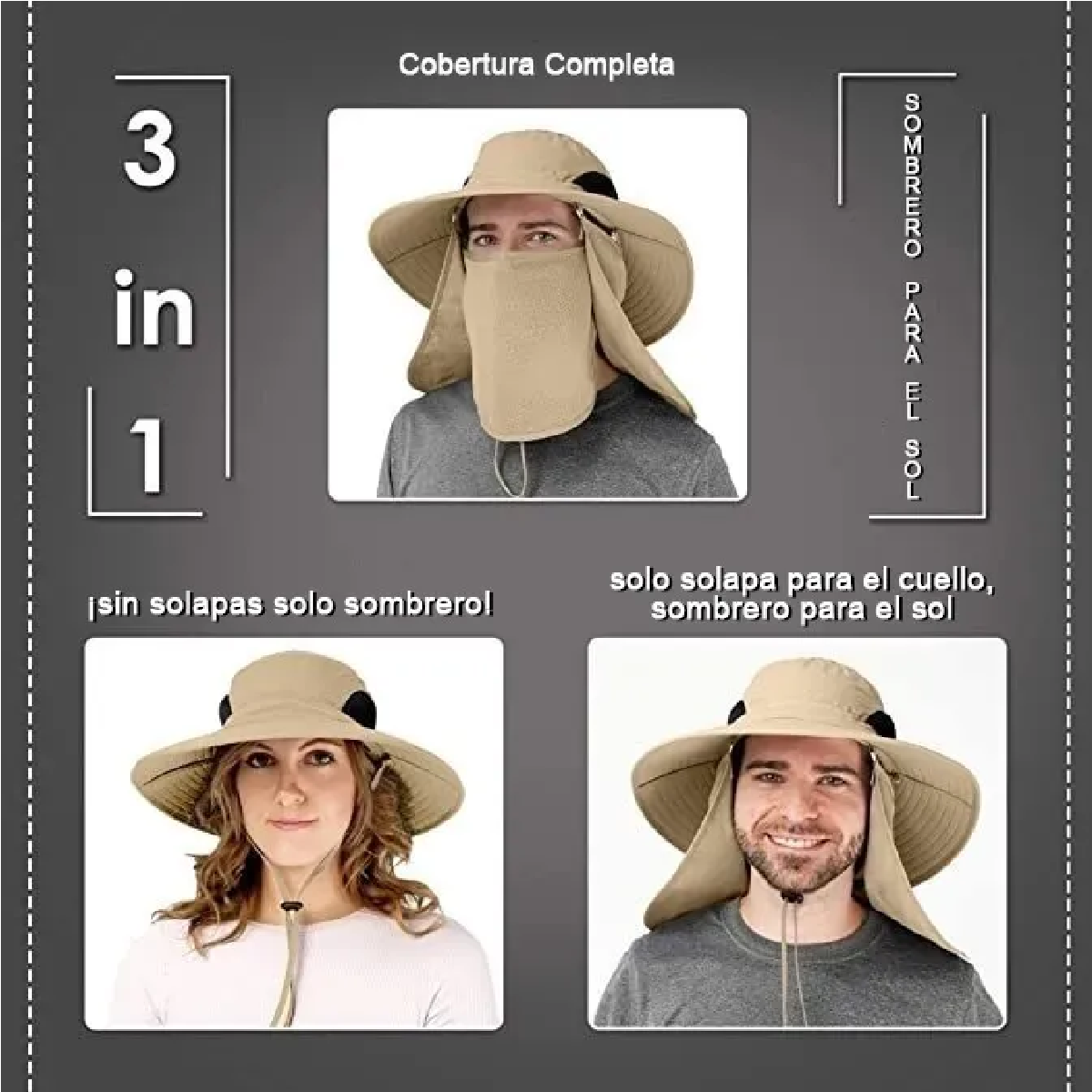Sombrero Para El Sol Con Proteccion Para Cuello Y Cara Caqui