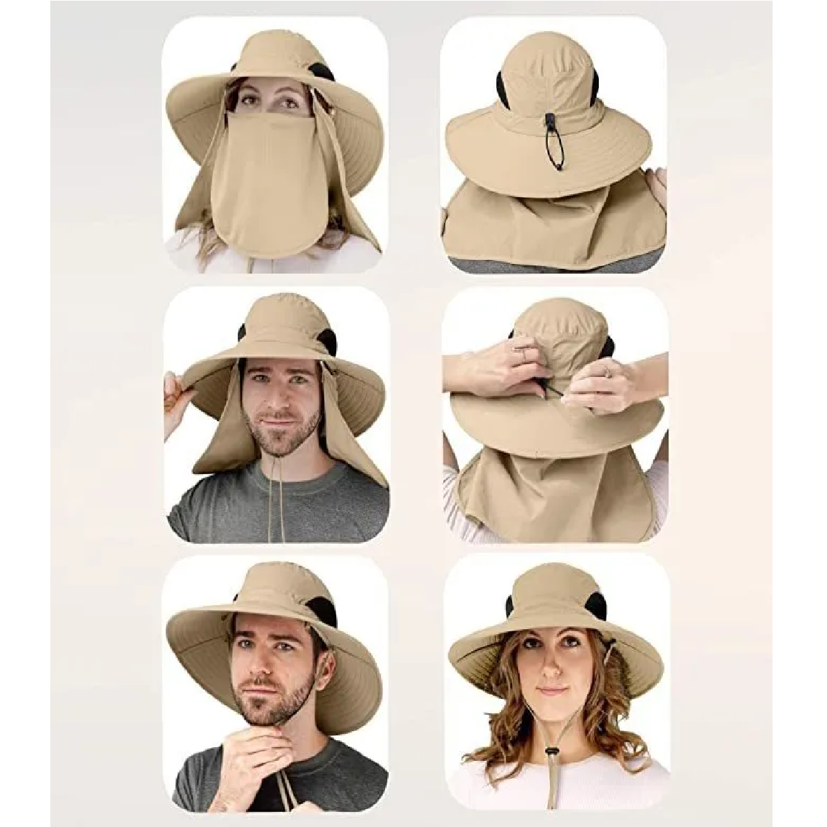 Sombrero Para El Sol Con Proteccion Para Cuello Y Cara Caqui