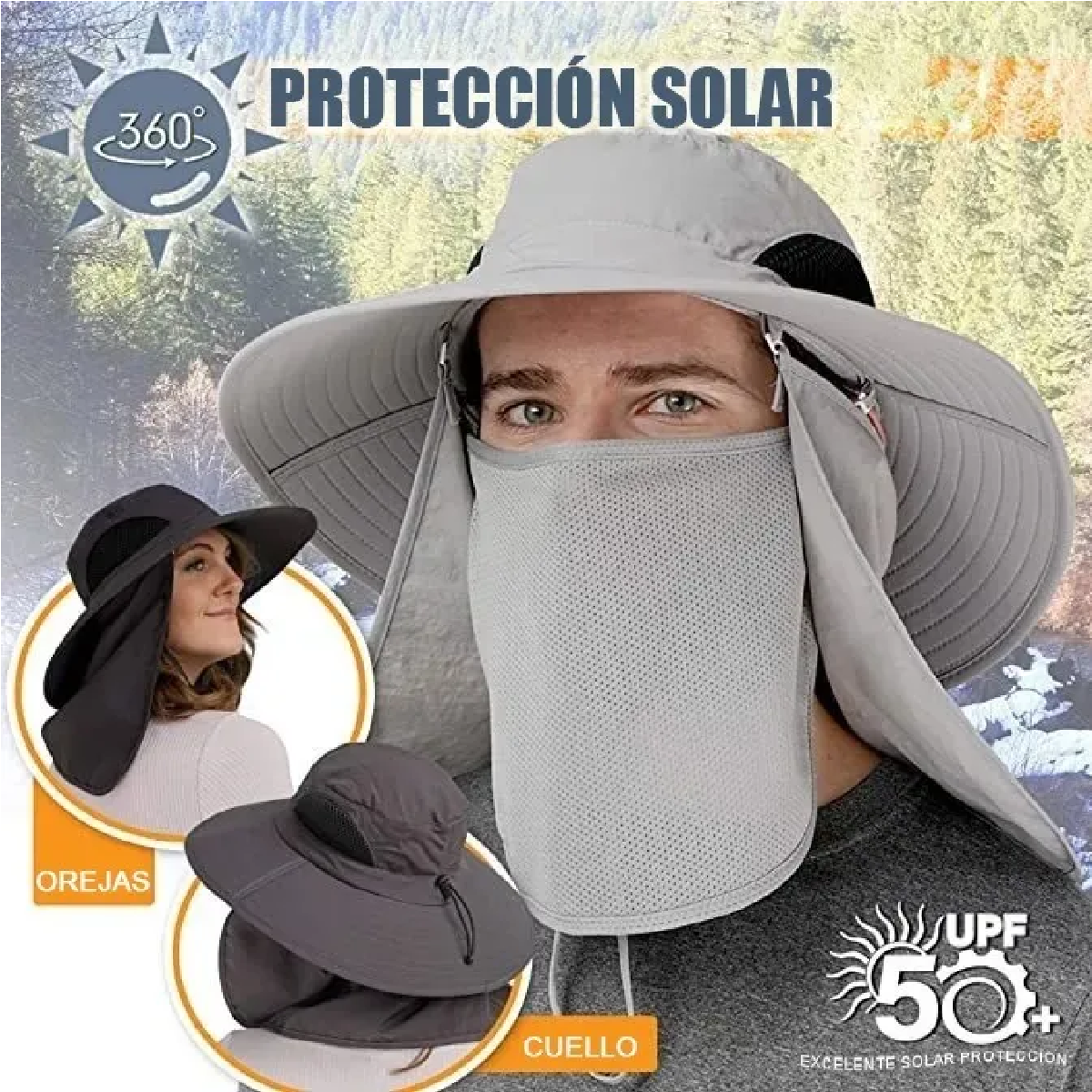 Sombrero Para El Sol Con Proteccion Para Cuello Y Cara Gray