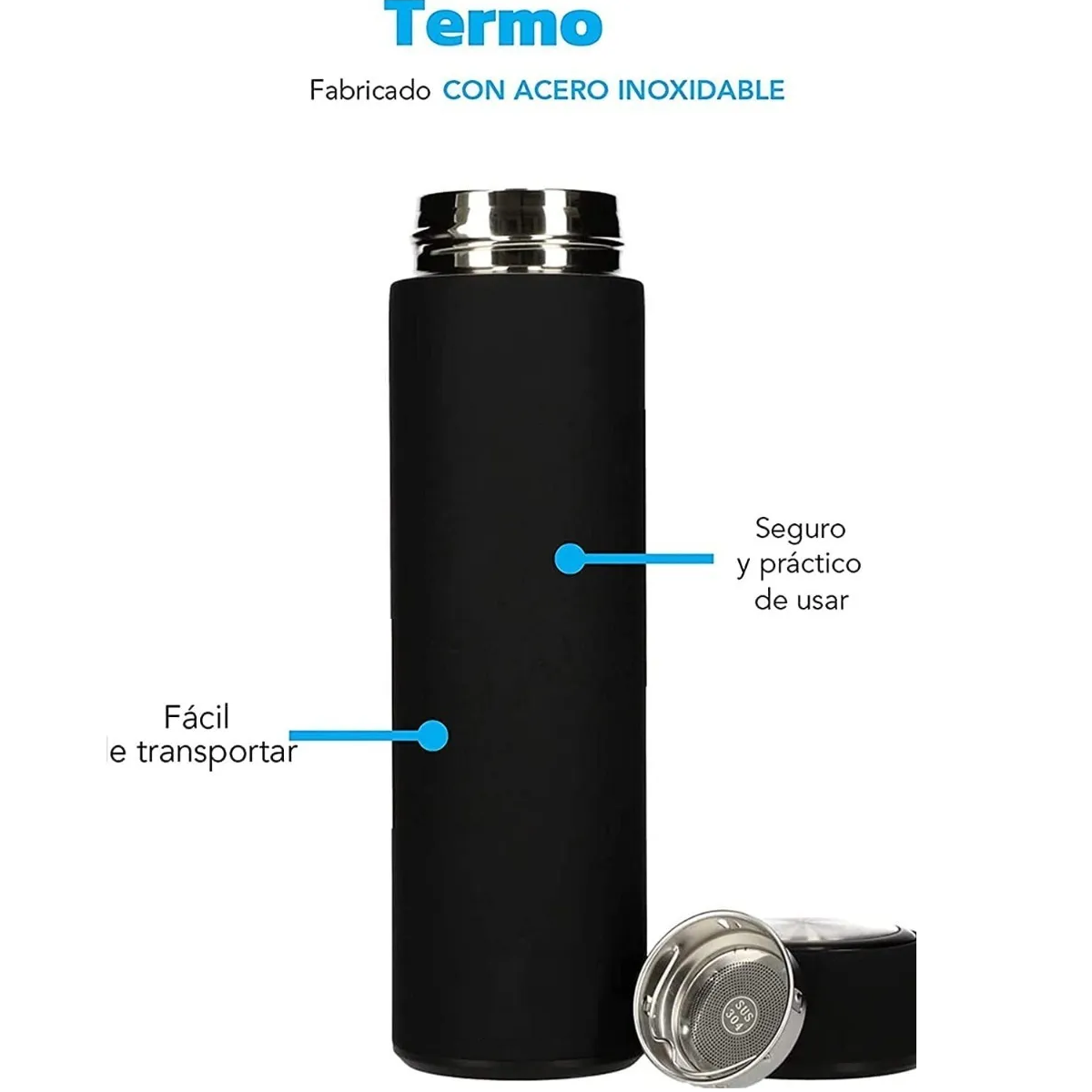 Termo Botella Acero Inoxidable 500 Ml Vaso Térmico Café Té Blanco Negro